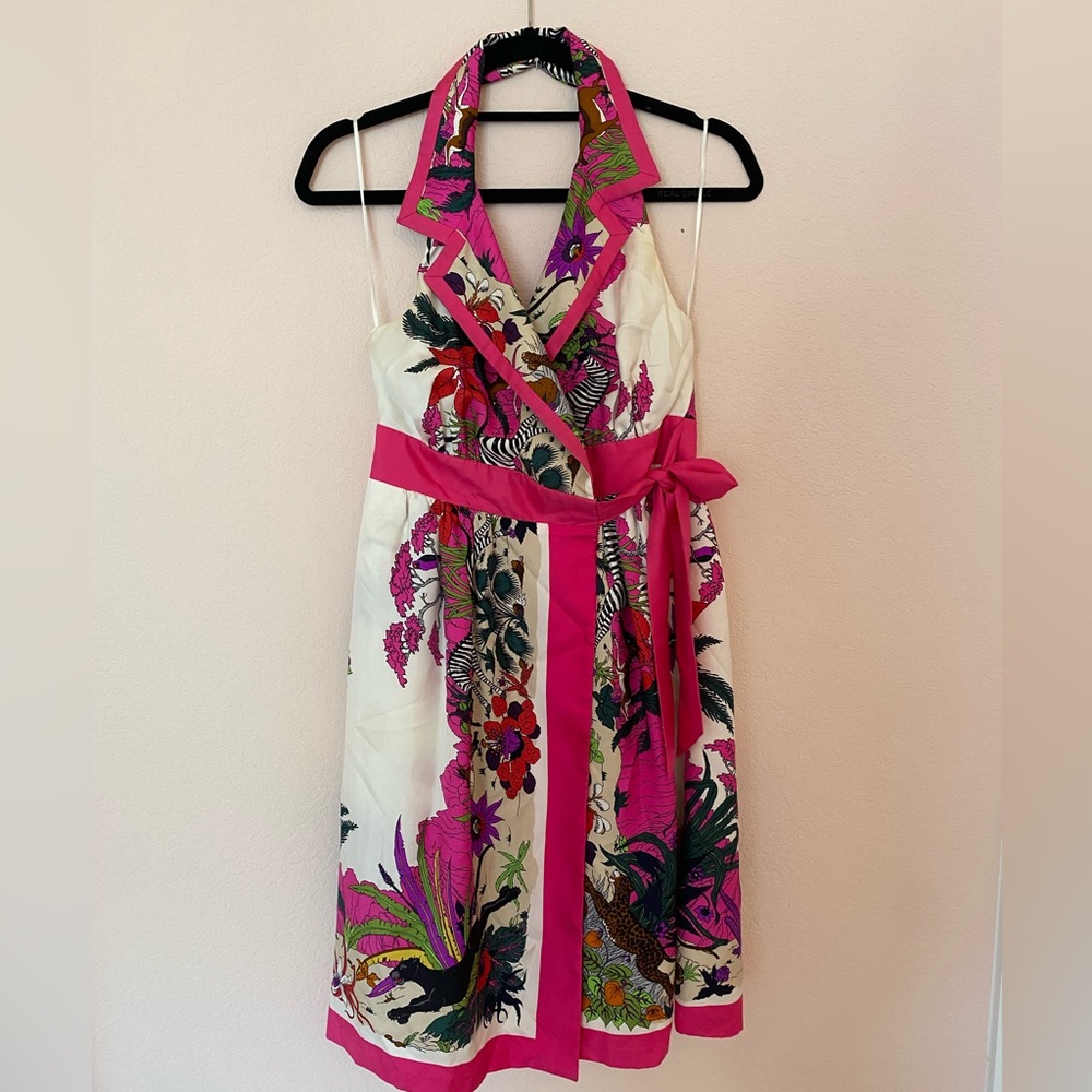 Tibi Pink and White 100% Silk Jungle a safari Wrap Dress